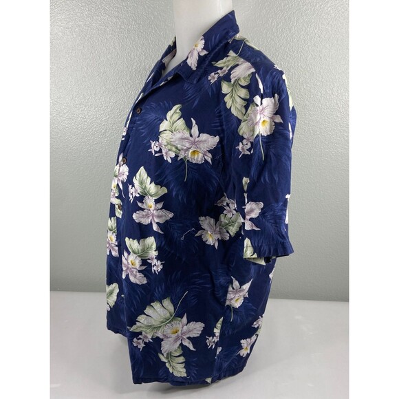 Aloha Republic Men XL Blue Hawaiian Shirt Floral Palm Casual Beach - Picture 4 of 9